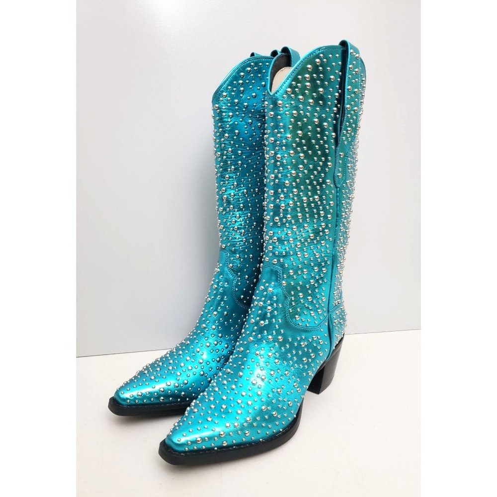 Free People Turquoise Crystal Studded Western Heeled Boots